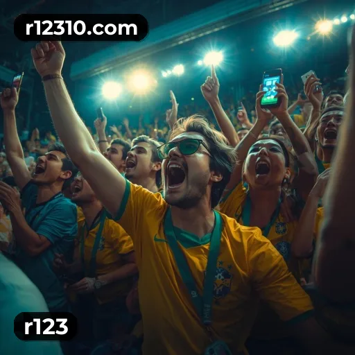 App r123 para iOS e Android — interface mobile, login biométrico e PIX integrado